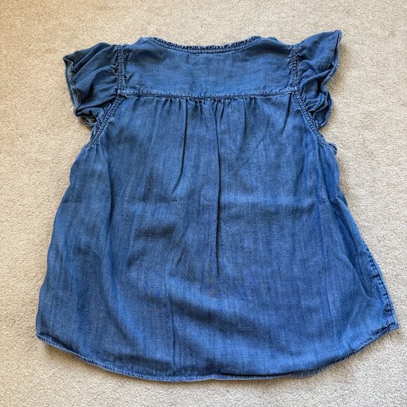LC Lauren Conrad Blouse L Chambray Denim Look Smocked Sleeve Boho Peasant Top - Picture 7 of 7